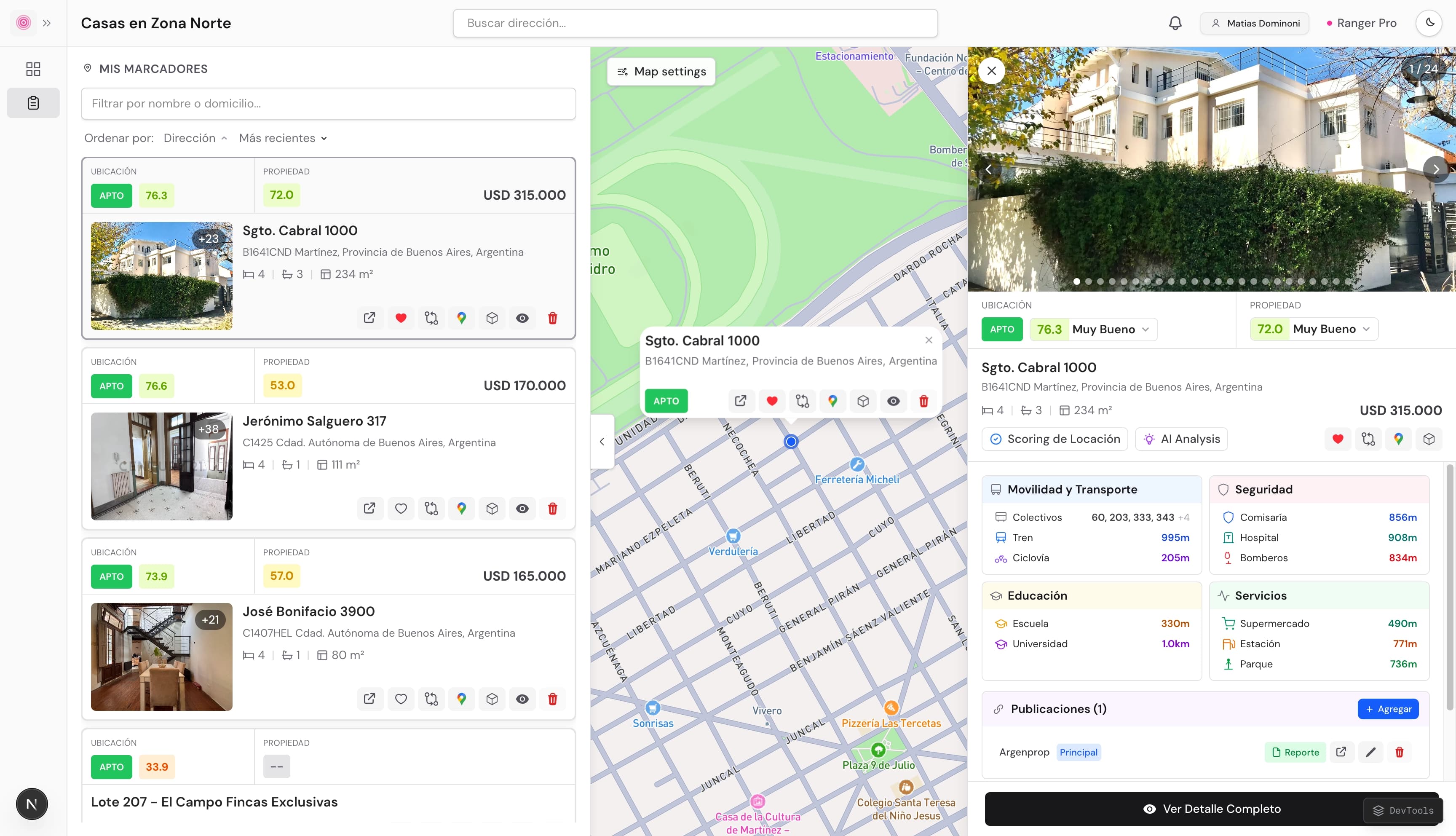 Visualización 3D, análisis de locación, gestión de campañas y conexión entre compradores y brokers.